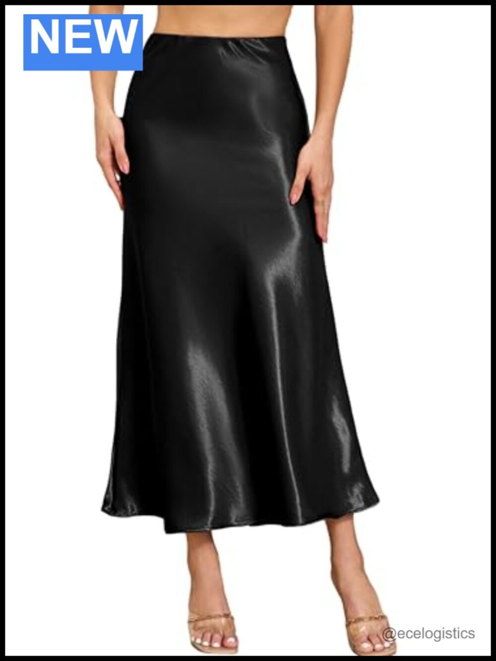 Satin Silk Maxi Skirt High Waist A-Line Flowy Office Party Wedding